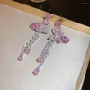 Stud Earrings Luxury Party Jewellry For Women Dazzling Zircon Stone Long Drop Pendant Accessories Romantic Lovely Pink Butterfly