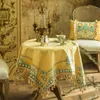 Table Cloth Noble And Elegant Round Tablecloth Europe Heavy Tassel Printed Pattern Dinner Kitchen Home Decora Flower Bird Yellow