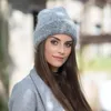 Bonnet/crâne casquettes simple fille fourrure de lapin tricoté chapeau pour femmes hiver Skullies bonnet chaud laine casquette Gorros femme casquette 231102