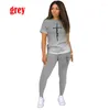 Kvinnors tvådelar Pants 2023 Set Women Fashion Gradient Print Bodycon Tracksuit Short Sleeve Top Biker Joggers Outfits Matching