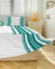 Jupe de lit à rayures sarcelle, couvre-lit élastique avec taies d'oreiller, housse de protection de matelas, ensemble de literie, drap