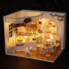 Poppenhuisaccessoires Cakery poppenhuis mini diy kleine kit kamer prinses speelgoed huis slaapkamer decoraties met meubels houten 231102