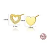 2024 nowe romantyczne asymetryczne serce S925 Srebrne kolczyki stadninu Biżuteria Kobiety Wypatrowane 18 -karatowe złoto mikro -zestaw cyrkon