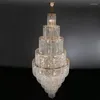 Lustres Grand Lustre En Cristal LED Pour Escalier Anneau Moderne Cristal Éclairage Suspendu De Luxe Lobby Lustre Or Creative Lampes D'intérieur