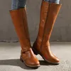 Ботинки, прямые ботинки, винтажные кожаные длинные зимние женские туфли на рыцарском квадратном каблуке с пряжкой и молнией в британском стиле 231101