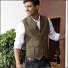 Mäns västar Herringbone hackad lapel Casual Dress Tweed Business Temperament Slim Fit Sleeveless Wedding Groomsmen Mens Vest