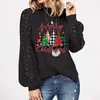 Camisetas de mujer Navidad Mujer Muñeca sin rostro Camisa estampada Encaje Ganchillo Manga larga Cuello redondo Camisetas Jersey de punto Blusas sueltas Camisetas