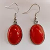 Kolczyki Dangle Red Jade Stone Owalne Koraliki Klejnot biżuterii T260