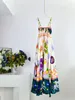 Avustralyalı Tasarımcı Elbisesi, Yeni Keten Kumaş Kuş Baskı Kayışı, Zarif Tatil Tarzı Uzun Elbise Kadınlar İçin 231030430