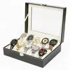 Boîtes à montres 10 grilles, boîte en cuir PU, présentoir de montres, porte-bijoux, organisateur de rangement avec serrure 231101
