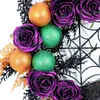 Couronne de fleurs décoratives pour Halloween, guirlande de porte d'entrée effrayante et accrocheuse avec Roses artificielles pour décoration de Festival à domicile