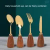 Dinnerware Sets Creative Wood Handle Tableware Luxury Western Knife Fork And Spoon Set Titanium Standable Kitchen Tool