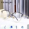 Lunettes de soleil Feishini Anti Blue Light Lunettes Cadre Ovale Blocage Filtre Réduit Cat Eye Lunettes Métal Clair Ordinateur Femmes