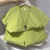 Vêtements d'été pour enfants coréens, couleur unie, tendance, nouveau costume mignon pour bébés garçons et filles, vêtements de Style fin occidental pour enfants