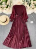 Basis Casual jurken vrouwen elegante maxi jurk lente zomer patchwork puff lange mouw geplooide moslim lange jurken dames feestjurk 231101