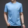 Männer T Shirts Marke Logo Gesticktes T-shirt Solide Rundhals Baumwolle Stoff Hautpflege Atmungsaktive 2023 Sommer Kurzarm Top