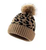 Cappello invernale da donna caldo lavorato a maglia con stampa leopardata berretto di lana arricciata da donna all'aperto C421