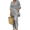 Pantaloni a due pezzi da donna Abito in lino di cotone Tuta Camicia oversize Set ampio Donna Trendy Quotidiano Moda casual Donna 2 set