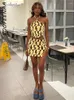 İş Elbiseleri Boofeenaa Sarı 2 Parçalı Set Yular Üst Mini Etek Eşleştirme Setleri 2023 Seksi Gece Kulübü Kıyafetleri Kadınlar Kısa Elbise