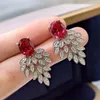 Stud Earrings Fashion Design 925 Sterling Silver 7 9mm Red High Carbon Diamond Feather For Women Luxury Fine Jewelry Gifts