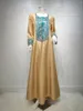 Etnische kleding Damesmode Goud Zijde Geborduurde Pailletten Versierd Moslim Islamitisch Arabisch Elegant Sfeervol Gewaad Jurk