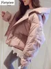 Damskie okopy płaszcze zimowe ubrania damskie kurtka różowa z kapturem parki luźne gęstość ciepła płaszcz żeńskie kieszenie gęste outck outhion swobodne