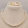 Necklace Earrings Set 9-10mm White Black Pink Cultured Freshwater Natural Pearl 18" Bracelet 8"earring