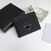 2023 Luxury Black ID Credit Card Holders Women Mini Wallet Triangle Brand Fashion Leather Canvas Men Designer Pure Color Double Sided