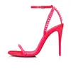 Sandales 100 mm - Cuir et clous laqués nacrés - Chaussures Femme Mode Rose Fluo