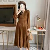 Maternity Dresses Maternity Dress 2022 New Spring Clothes For Pregnant Women Folds V-Neck Long Sleeve Mid-Calf Vintage Vestidos High Quality Q231102