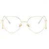 Sunglasses Clear Glasses Women Polygonal Metal Frame Eye 0 Flat Mirror Girls Chain Blue Light Fashion Eyeglasses
