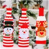 Juldekorationer Juldekorationer 2st 11x30 cm vinflaskväskor stickade ränder Santa Claus Snowman Elk Gift Holder Xmas Ye Dh5xy