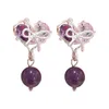 Dingle ljuskrona 2023 Sweet Zircon Purple Crystal Bow Heart Drop Earrings Enkel högkvalitativ Sense Temperament Earrings For Women Girl Jewelry