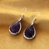 Boucles d'oreilles pendantes améthystes en forme de larme pour femmes, haut de gamme, pierre naturelle, de luxe, de styliste, Bijoux pour femmes