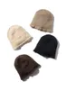 Beanie/Skull Caps Women Unisex Autumn Winter Cashmere 35% Cap Knit Bell Hat bröt hem Varma tofsar Beanie Wool Rough Edge Bucket Hat Real Pushmina 231102