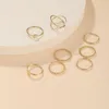 Cluster ringen Boheemian Gold Geometric Hollw Set voor vrouwen Girl Vintage Circle Simple Chain Finger Tail Ring Party Sieraden Geschenk Groothandelsclus