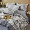 Bedding Sets Four-Piece Quilt Cover Sheet Set Chinese Ink Painting Coral Velvet Thickened Light Luxury Double-Sided Printed Winter