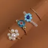 Pierścienie klastra 4 szt./Zestaw mody kobiet złoty kolor metal biały perłowy niebieski szklane szklane koraliki ręcznie robione z koralikami Zestaw kwiatów dla kobiet