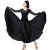 Abbigliamento da palcoscenico Abito da pratica di tango Gonna di pizzo a maniche lunghe Gonna da ballo Valzer Costume da ballo Tinta unita Vestito da performance di moda da donna