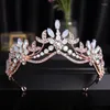 Hair Clips Baroque Luxury Pink Crystal Beads Leaves Bridal Tiaras Crowns Rhinestone Pageant Diadem Bride Headbands Wedding Accessories