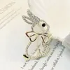 New Rhinestone Rabbit Brooches For Women Pins Cute Carton Style 2023 New Year Good Gift Jewelry 1PC