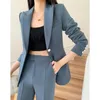 Pantaloni a due pezzi da donna Primavera Autunno Manica lunga da donna Pantalone formale Completo da donna Abbigliamento da lavoro da lavoro 2 Set Blazer sottile e svasato