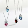 Pendant Necklaces Tibetan Sliver Crown Heart Necklcace Blue Red Pink Stone Multicolor Crystal Stones Choker Necklace Women Fashion 2023