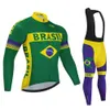 Ensembles de maillots de cyclisme Brésil respirant équipe à manches longues ensemble pantalon à bretelles Ropa Ciclismo vêtements de vélo vtt vélo uniforme hommes vêtements 231102