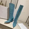 Fashion Women Knee High Boots High-heel Crystals Boot Designer Brand Autumn Winter holiday party Boots