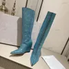 Moda feminina joelho botas altas de salto alto cristais bota designer marca outono inverno botas de festa de férias