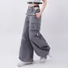 女性SパンツSグレーカーゴパンツ女性サマーカジュアルオリジナルレトロマルチジップポケット2ウェアデザインドローストリング特大ズボン231102