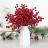 Украшение для вечеринки, 32 шт., имитация ягод, реалистичные искусственные стебли красных ягод, сделай сам, рождественский Холли для венков, настольные украшения