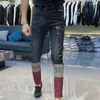 Dżinsy męskie spersonalizowane drukowanie europejscy mężczyźni pokazują szczupłe modne stóp spodnie Casual Party Club Spodery