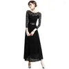 Casual Dresses LARCI 2023 Fall Women 's Clothing Swing Dress Elegant Round Neck Long Sleeve Slim -fit Lace